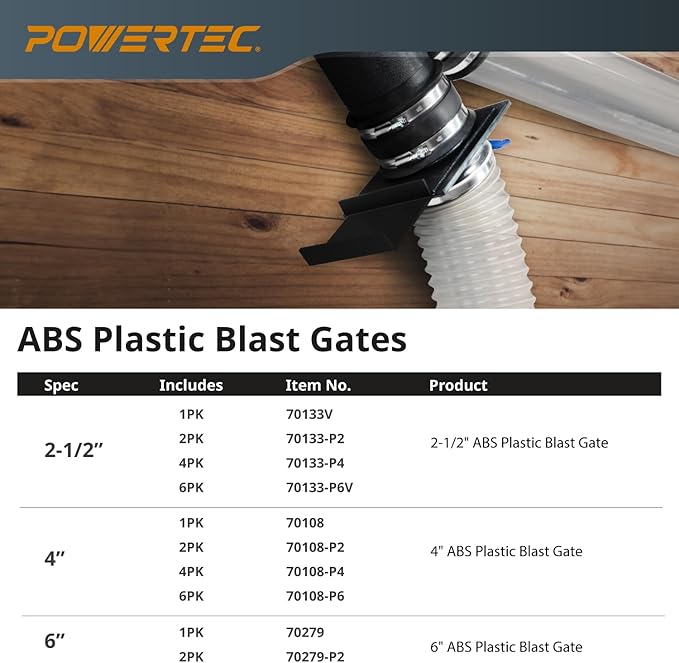 POWERTEC 70108 4 Inch Blast Gate for Dust Collector, Dust Collection Fittings