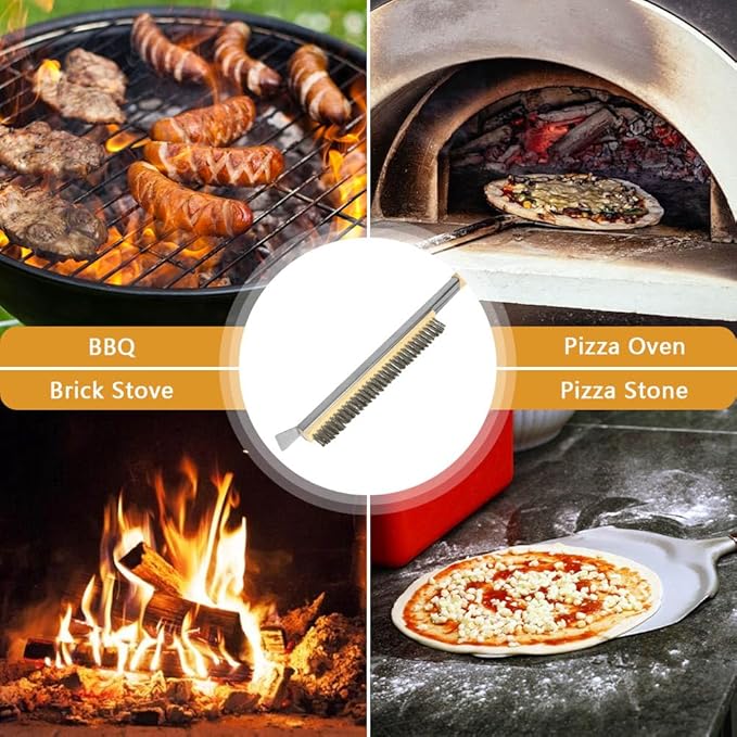 Pizza Oven Brush, 26" Brush and Stainless Steel Scraper for Pizza Stone, BBQ Grill Cleaning Brush Non Scratch Heat Proof Stainless Steel Bristles with Screwdriver for Pizza Oven and Accessories