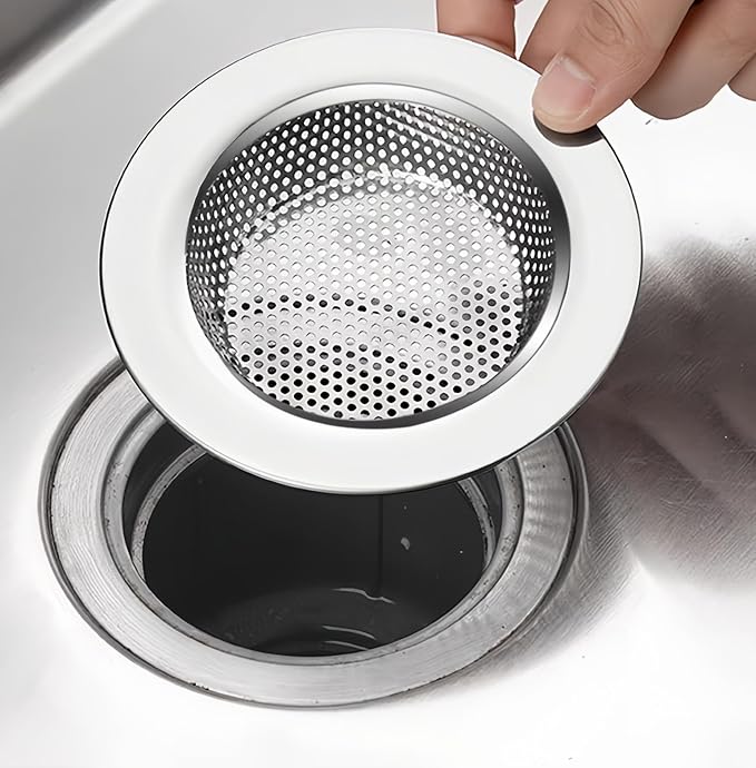 4 Pack Kitchen Sink Strainer. Outer Diameter 4.35 inch, Inner Filter Diameter 2.8 inch, 1 inch Depth. Stainless Steel Sink Drain Basket. Double-Layer Edge Safe Design, Sink Food Catcher