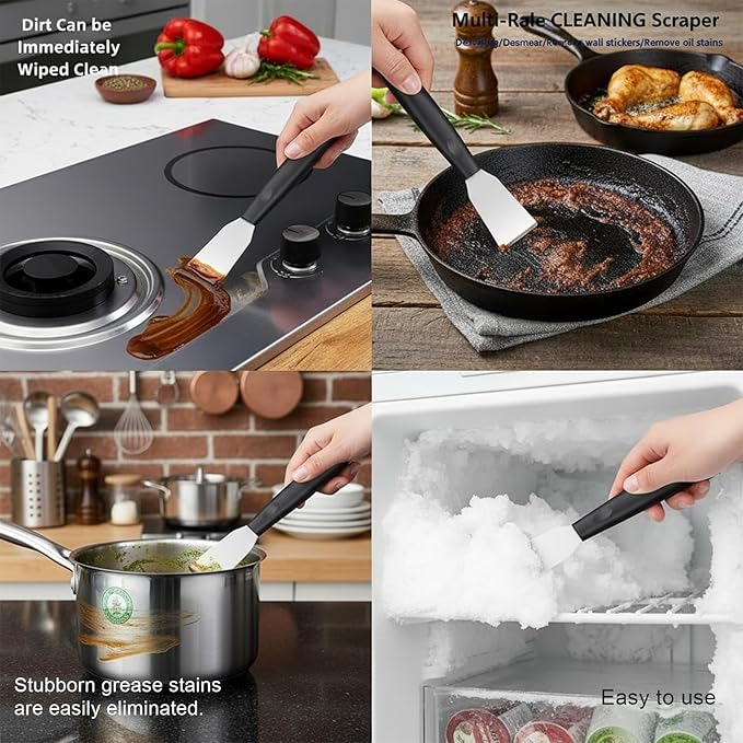 2 Pcs Stove Scraper Tool Stainless Steel Scraper Stove Top Scrapers Tool for Cleaning Small Scrapers Non Scratch Cooktop Applicable to Kitchen Window Glass Stoves Fridge Home Outdoor Cleaning