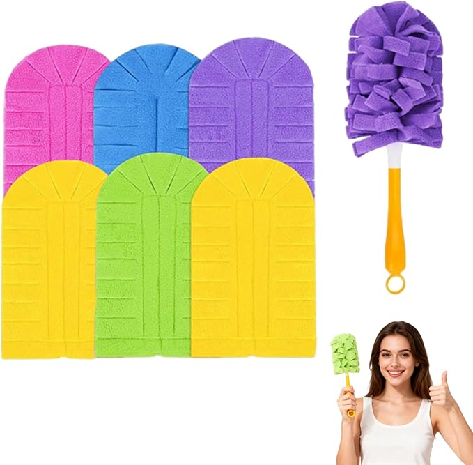 360° Electrostatic Duster Refills, The Sustainable Choice for a Dust-Free Home, Washable Reusable, for Cleaning Electronics Blinds Furniture Car Cleaner (1 Handle + 6 Refills)