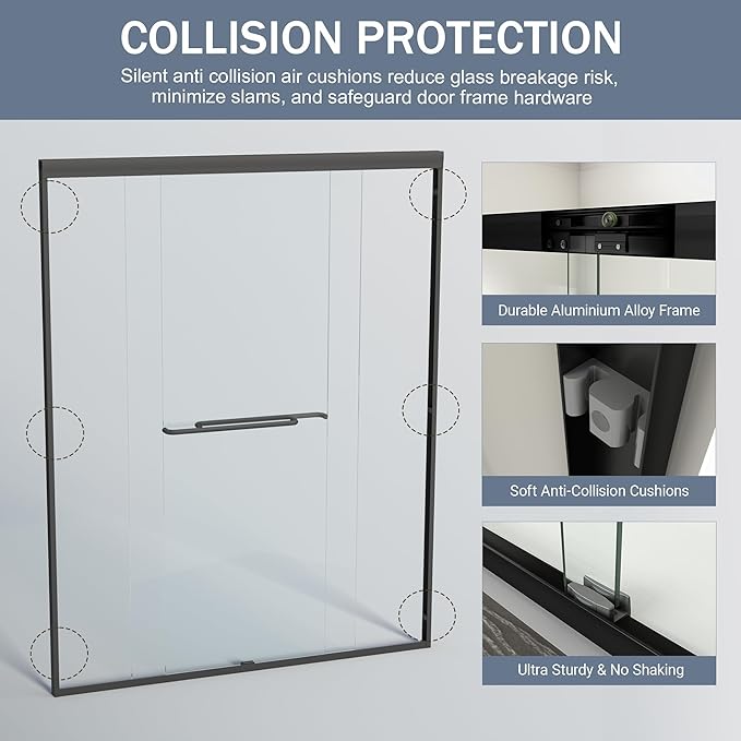 Abruzzo Double Sliding Shower Door - 56-60" Adjustable Width, 72" Height, Semi-Frameless Tempered Glass Enclosure for Walk-in Showers, Matte Black