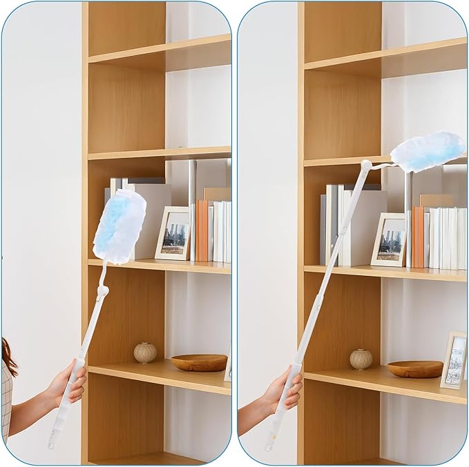 60 Count Duster Refills, Disposable Cleaning Duster Kit Heavy Duty Microfibre Dusters with Extendable Handle Starter Multi-Surface Dusters for Cleaning Home Furniture Blinds Ceiling Fan