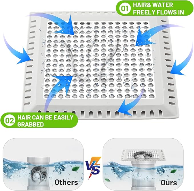 Shower Drain Hair Catcher,Quality Drain Cover Hair Catcher for Bathroom Floor,Square Hair Catcher Shower Drain -No Rust! Shower Hair Drain Catcher to Keep Away from Clogged Drain