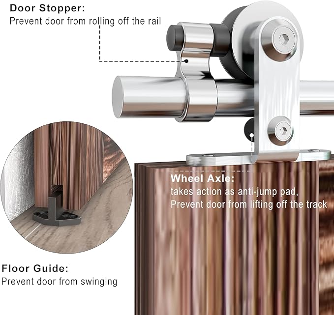 TSMST 9.6FT Sliding Barn Door Hardware Kit, Top Mount Stainless Steel Heavy Duty Sturdy Barn Door Track for Single Wood Door, Slide Smoothly Quietly (T Style)