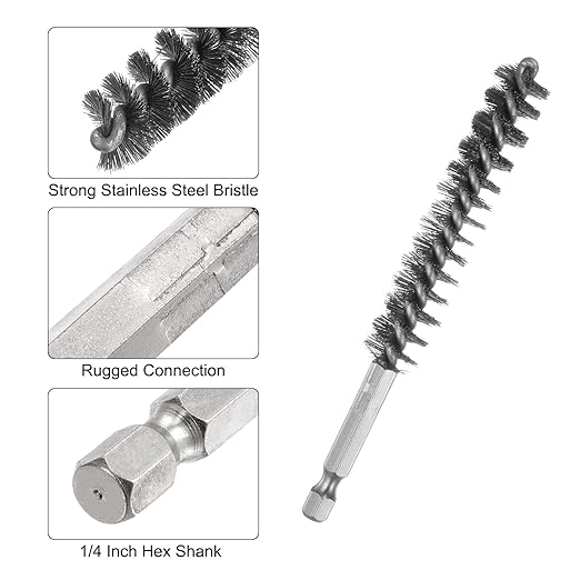 HARFINGTON 5Pcs Bore Brush Stainless Steel 13mm Dia Cleaning Twisted Wire Brush Tube Pipe Cleaner with Handle 1/4 Inch Hex Shank for Tubes, Ports, Bearings