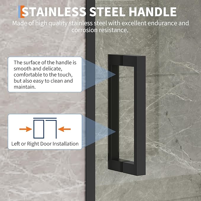 Sliding Shower Door, 44"-48" w x 72" h Semi-Frameless Bypass Bathroom Door with 1/4" Tempered Glass,Matte Black Finish for Walk-in Shower