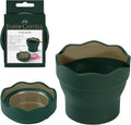 Faber-Castell Clic & Go Artist Water Cup, Dark Green - Travel-Friendly Collapsible Brush Cleaner Tool with Brush Stand, Scalloped Rim, Non-Slip Base, Portable Palette & Rinser