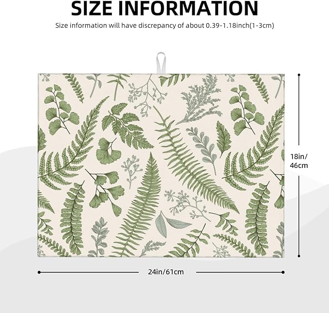 Vintage Botanical Leaves Dish Drying Mat For Kitchen Counter Absorbent Large Kitchen Fast Dry Pad Reusable Washable Protector Rack Large Mat 18 X 24