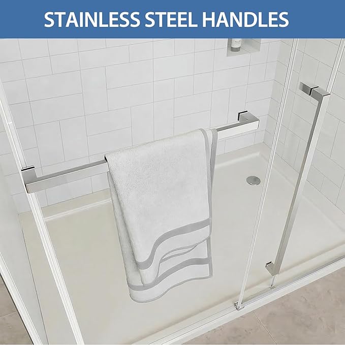 Frameless Sliding Shower Door for 56–60 in Wide Shower, Stainless Steel Barn-Style Glass Shower Door, Single Sliding, with Shatterproof Film, Chrome