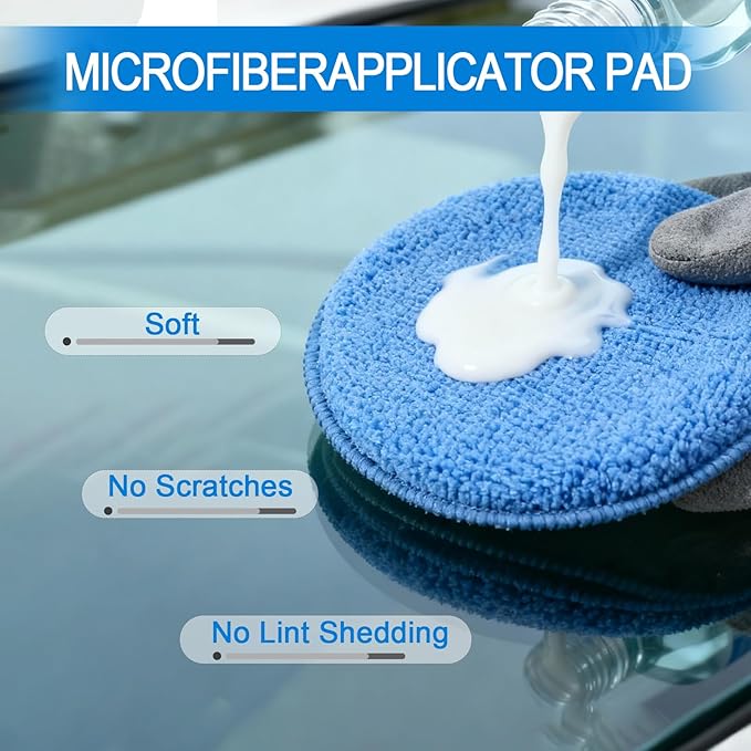 6PCS Wax Applicator Pads, 5" Microfiber Applicator Pad with Finger Pocket, Foam Buffing Pad for Car Detailing & Cleaning