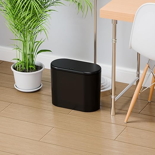 Yieach 3.17 Gallon Thin Small Black Bathroom Trash Can with Lid,12L Small Pet/Dog Proof Slim Trashcan and Skinny Covered Trash Can,Plastic Covered Wastebasket,Garbage Can for Kitchen,Office,RV,Bedroom