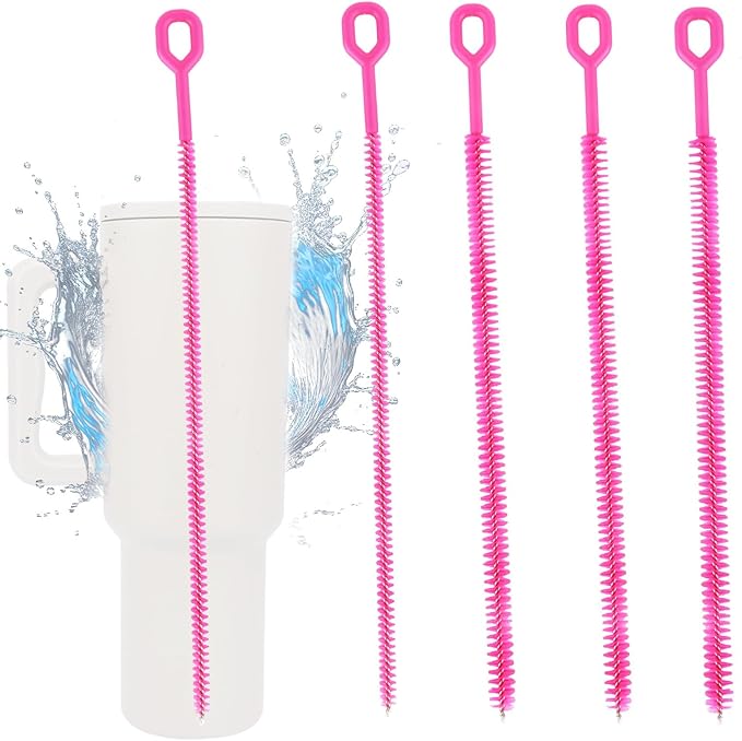 4pcs Straw Cleaner Brushes for Stanley, 12.6in Extra Long 3 Sizes Full Bristles Coverage Reusable Drinking Straw Brush Cleaning Accessories for Water Bottle Tumblers Sippy Cup Tube (Rose Pink)