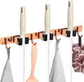 3 Racks and 4 Heavy Duty Hooks Mop and Broom Holder Wall Mount, Stainless Steel Broom Organizer Storage Utility Tool Racks for Home, Kitchen, Garage, Laundry Room. Rose Gold