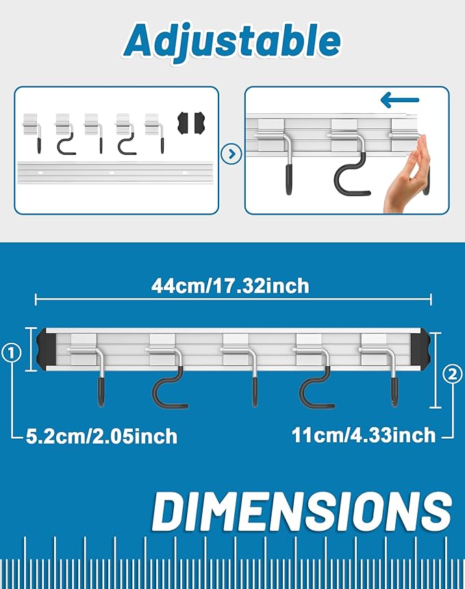 Mop and Broom Holder Wall Mount Garden Tool Rack Organizer, Modern Style,Movable Aluminum Alloy Wall Mounted Hook 3 Pack,Storage Gift for Bathroom,Closet,Laundry Room,Garage,Tool Room(Black)
