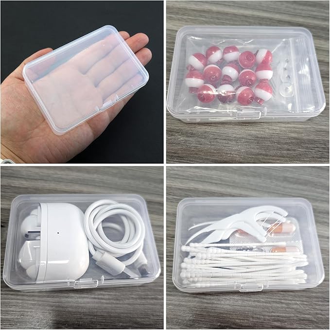 4 Pack Clear Rectangular Mini Storage Boxes for Business Cards, Accessories, Crafts, Screws, Bits, Batteries (3.7 * 2.6 * 1 inch)