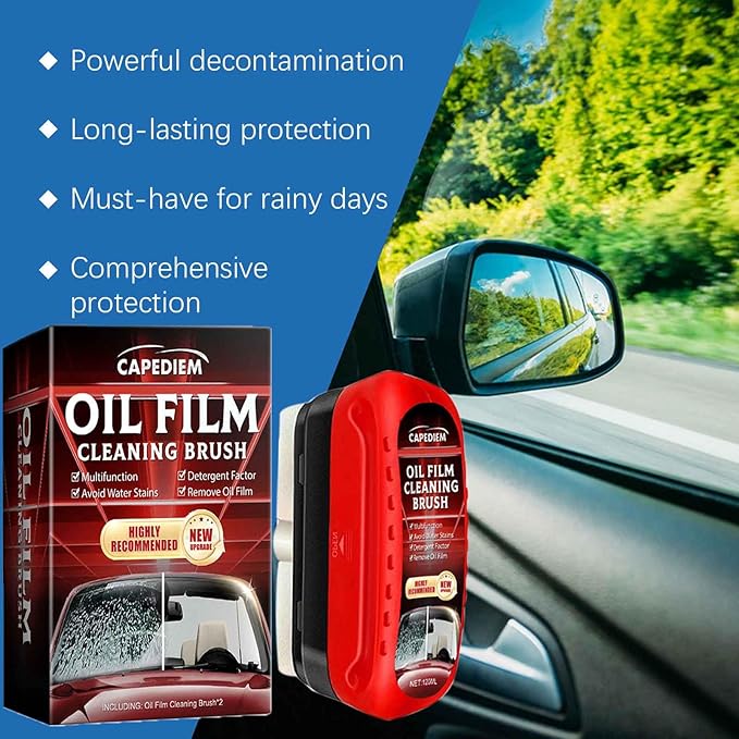 CAPEDIEM 2026 NEW Automotive Oil Film Cleaning Brush for Car Windows,Glass Cleaning Board, Suitable for Windshield Glass Oil Film Remover, Car Windshield Cleaner (red)