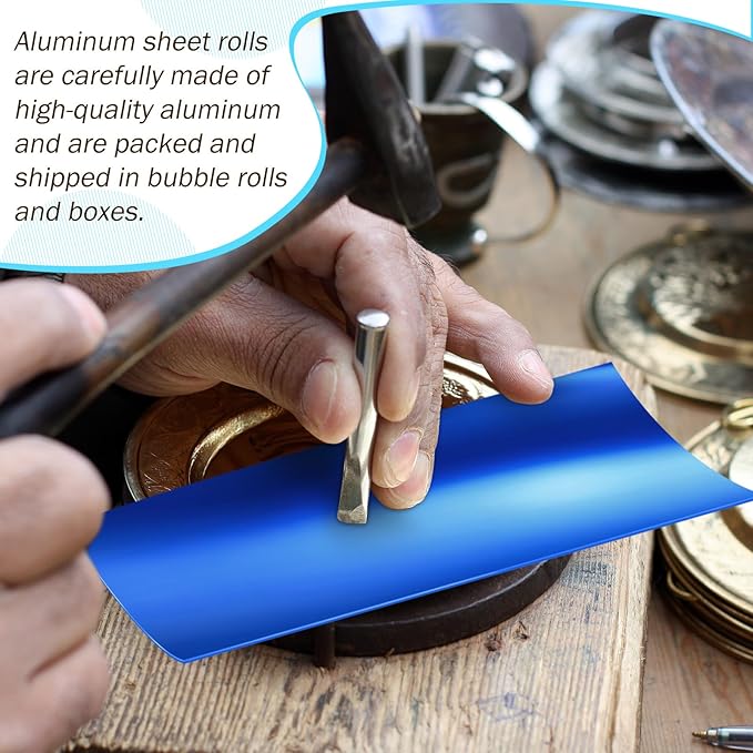 1 Roll Aluminum Metal Crafts DIY Foil 12 Inch x 20 ft 0.1 mm Thick for Art Project Aluminum Flashing Roll Wide Sheet Multipurpose Metal Sheets for DIY and Crafting Projects (Blue)