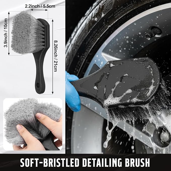 12 Pcs Car Wheel & Tire Brushes Kit, Tire Brush, Soft-bristled Rim Brush, Microfiber Flat Wheel Cleaning Tool, Drying Towel, Wash Mitt, Detailing Cleaning Wash Brushes, Applicator Pad Set