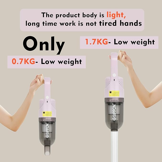 6-in-1 Lightweight Stick Vacuum Cleaner with 100W Powerful Motor, Mini Portable Household Handheld Vacuum Cleaner for Domestic Hard Floors, Carpets and Pet Hair(Pink Cordless with Plug)
