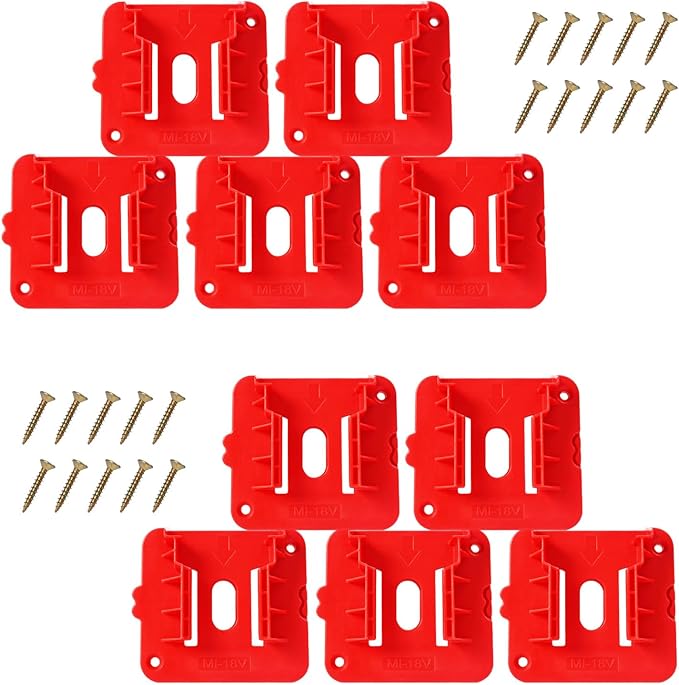 10 Pack Battery Holder for Milwaukee M18,Wall Mount M18 18v Battery Holder Storage Case Tool Holder for Shelf Work Van Toolbox