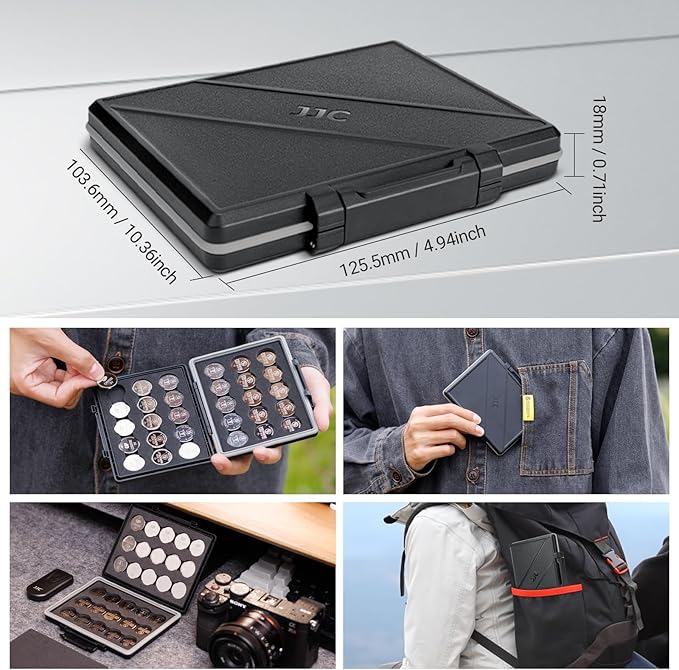 JJC CR2032 Battery Case Holder Storage, Water-Resistant Anti-Shock, Anti-Dust, Coin Cell Battery Case for 30x CR2032/CR2025/CR2045/CR2016, Button Round Batteries Holder