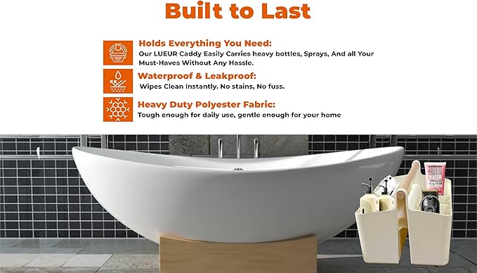 Cleaning Caddy Organizer With Handle – Wearable Bag For Supplies, Multiple Compartments For Storage – Portable Shower & Bathroom Caddy, Ideal For Dorms, College Life, Housekeepers & More (Beige)