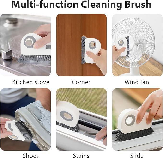 Hecila 2 in 1 Grooves Cleaning Brush Window Track Cleaning Tool Hard Bristle Crevice CleaningsBrushesth Hard Bristles and Scraper Multifunction Plastic Crevice Brush for Sliding Door Track Window Sill