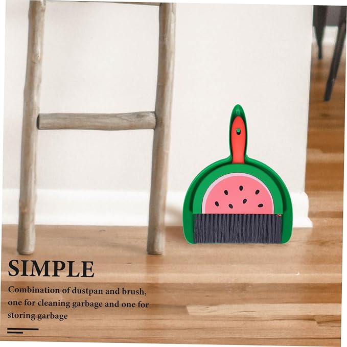 VOSAREA Small Dustpan and Brush Set Watermelon Mini Dustpan and Brush Whisk Broom and Dust Pan Tiny Cleaning Broom Mini Hand Broom for Table Desk Keyboard Pet Nest