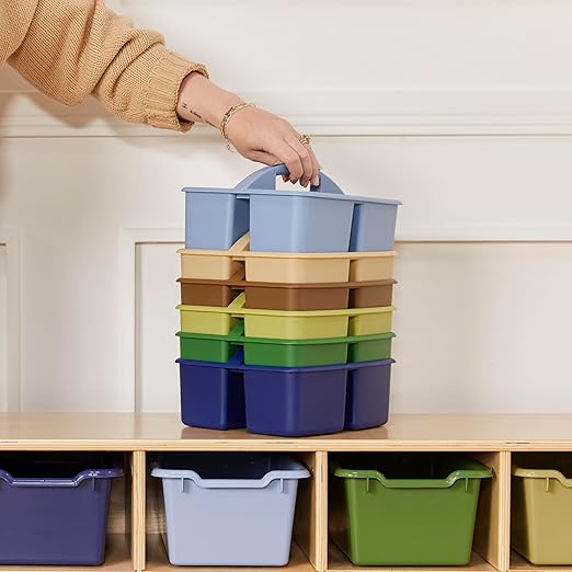 ECR4Kids 3-Compartment Storage Caddy, Storage Organizer, Earthtone, 6-Pack
