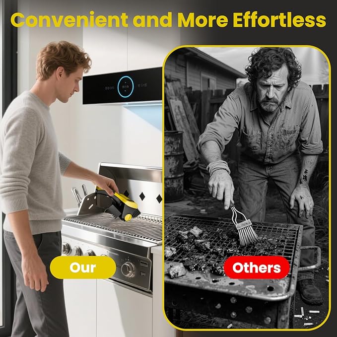 Electric Grill Brush for Outdoor, Cordless Rechargeable Grill Brush with Water & Cleaning Solution Tank, IPX7 Waterproof, 304 Stainless Steel, Automatic Grill Cleaner for BBQ Grates, Gifts for Dad