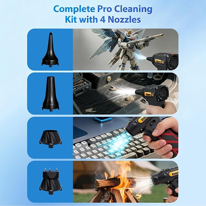 Electric Compressed Air Duster for Car Cleaning 110000 RPM Rechargeable Cordless Blower with 8000mah Battery for PC, Keyboard Includes Emergency Window Breaker & Seatbelt Cutter Replaces Canned Air