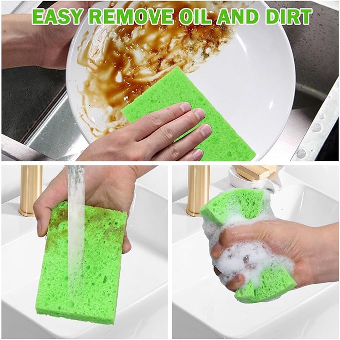 YoleShy 24 Pack Kitchen Sponges Natural Cellulose Compressed Sponges for Cleaning Reusable Dish Sponge Kitchen Non-Scratch DIY for Kids