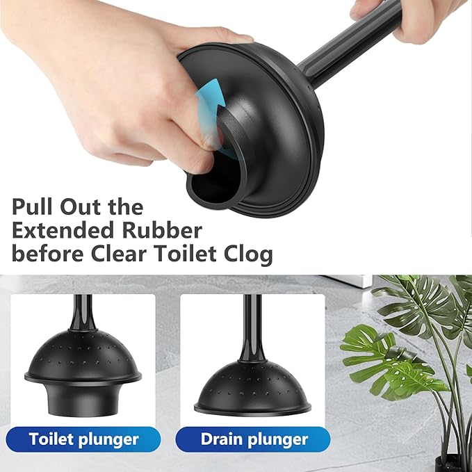 Toilet Brush and Plunger Set: 2-in-1 Heavy Duty Toilet Plunger and Bowl Brush Combo with Holder for Bathroom Cleaning - Black