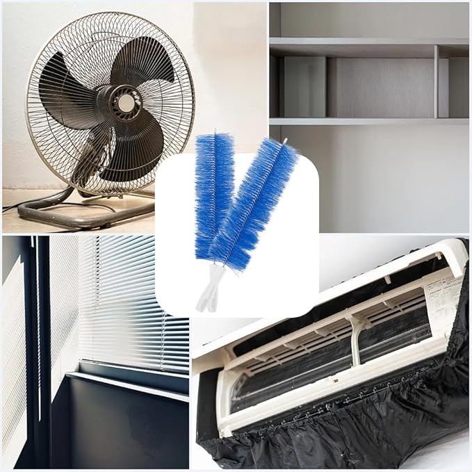 CREATCABIN 2Pcs Bendable Fan Duster Fan Cleaner Brush Blue Nylon Multifunctional Reusable Washable Flexible Microfiber Head Dust Collector Cleaning Brushes for Ceiling Fans Curtains Cars 15.8" x 3.2"