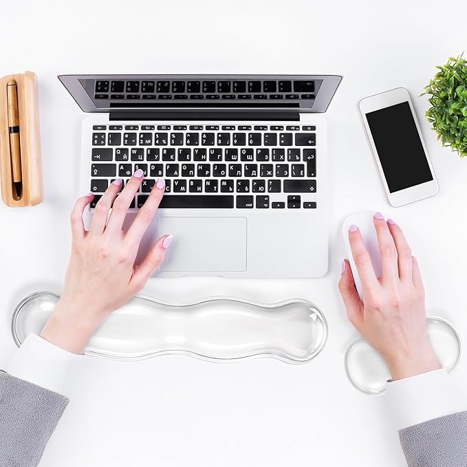 Clear Gel Wrist Rest for Keyboard and Mouse Soft Comfortable Wrist Support for Keyboard Cute Wrists Rest Set Suit for 60%/75% Keyboards and 14In Notebook Game Work(Transparent White)