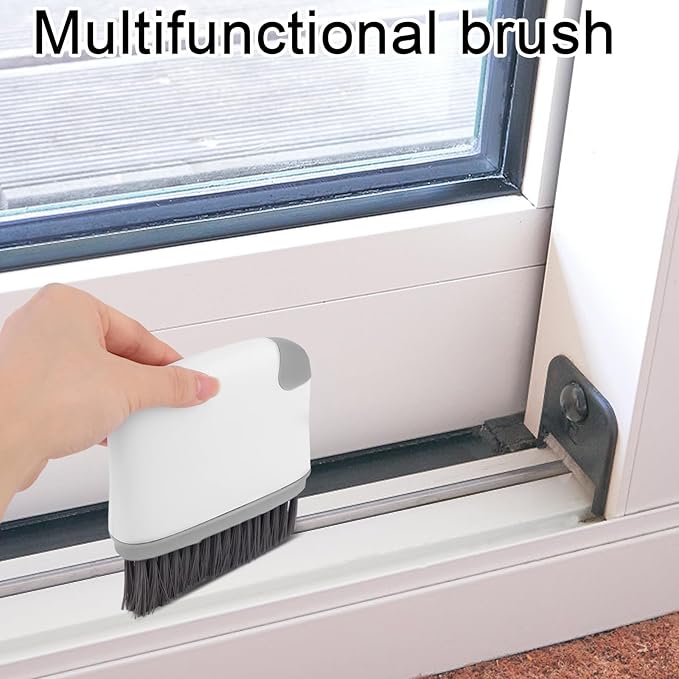 2pcs 2-in-1 Groove Cleaning Brush, 2025 Upgraded Crack Cleaner Tool Handheld Grout Brush for Window Tracks Sliding Doors Sills Tile Lines (Light Gray)