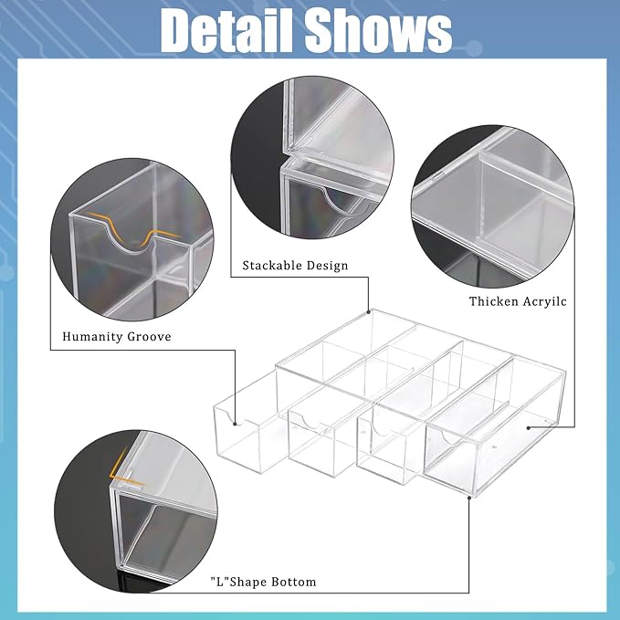 BTSKY 2 Pack Clear Acrylic Battery Storage Organizer for AA, AAA, 9V, C Batteries, 4-Drawer Storage Box Battery Holder Organizer for Common Types Batteries, Household Container(Batteries Not Included)