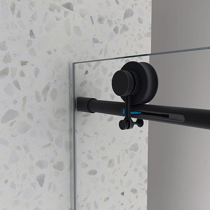 Favfurish Single Sliding Shower Door, 55"-60" W x 76" H Frameless Shower Door with 5/16" (8mm) Thick SGCC Tempered Glass W/Adjustable Soft Closing,Bathroom Glass Door for Spa（Matte Black）