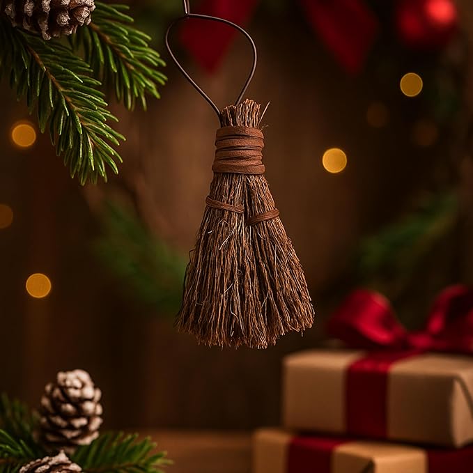 Apple Splendor Scented Broom – 6 Inch Rustic Heather Broom with Rope Loop for Easy Hanging – Farmhouse Kitchen Accent, Witchy Halloween Décor, Cozy Holiday Home Decoration & Door Protection