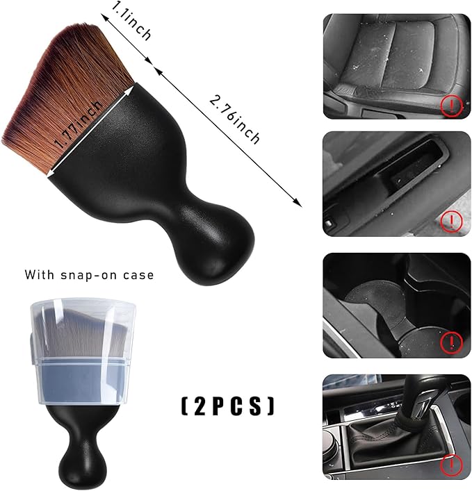 2PCS Car Interior Dust Brush, Soft Scratch Free Auto Detailing Brushes, Universal Vehicle Interior Cleaning Tool for Automotive Dashboard, Air Vents, Leather (Dark Brown)