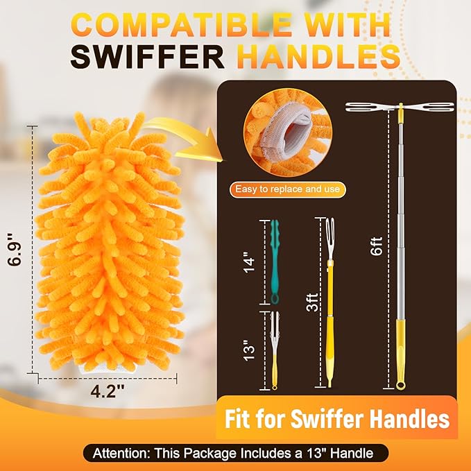 Duster Refill for Swiffer, 360 Dusters Heavy Duty Refills, Reusable Duster Kit for Home, Office, Furniture and Outdoor (9 Pack + 1 Handle)
