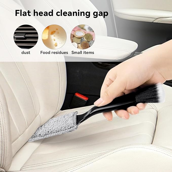 2 PCS Double Head Brush, 2-in-1 Double Head Car Duster Brush for Interior & Exterior Cleaning, Soft Bristles for Dashboard, Air Vents, Screen, and More