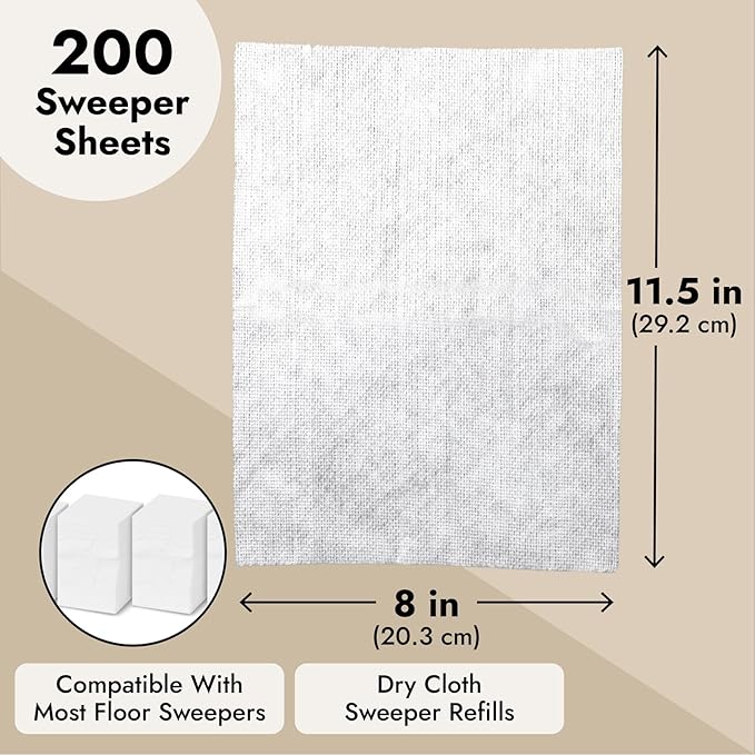 Juvale Disposable Mop Pads - Hard Floor Dust Mop - Disposable Microfiber Cloths - White Floor Cleaning Pads - 200 Count, White, 11.5" x 8"