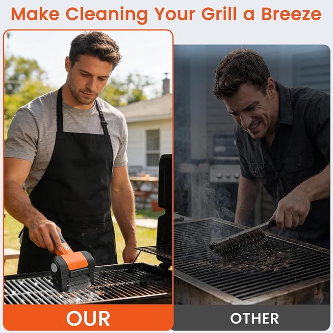 Electric Rotary Grill Brush, 950 RPM Cordless Rechargeable BBQ Tool with 4500mAh Battery, LED Light, 304 Stainless Steel Brush Head, No Preheating Grill, Heavy Duty Grill Clean Tool for Outdoor Grill