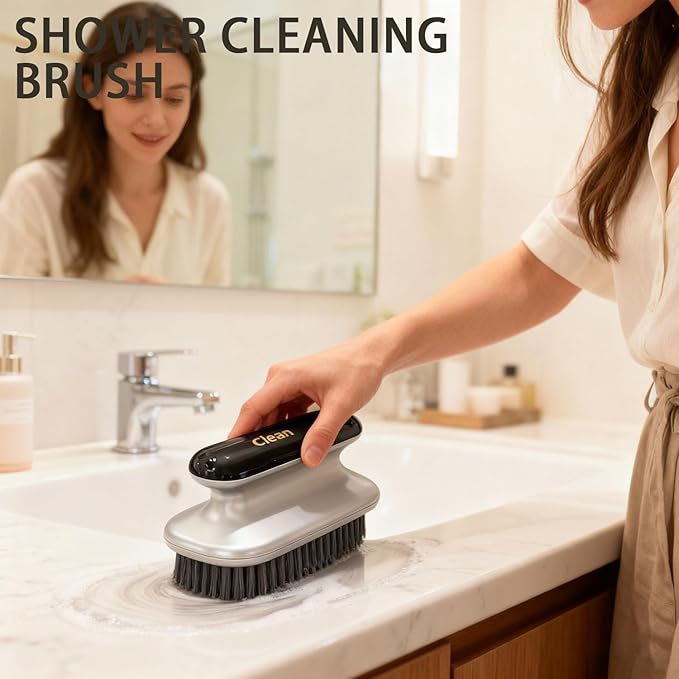 2 Pack Shoe Brush,Shower Cleaning Brush,Scrub BrushComfort Grip,Ideal for Cleaning Bathroom, Shower, Kitchen Bristle Brush (Grey Clothes Brush)