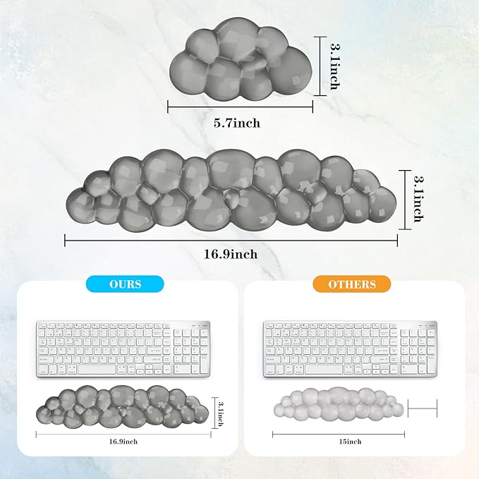 YOWKA Ergonomic Wrist Rest Set for Keyboard and Mouse, Cooling Gel Support (Grey)