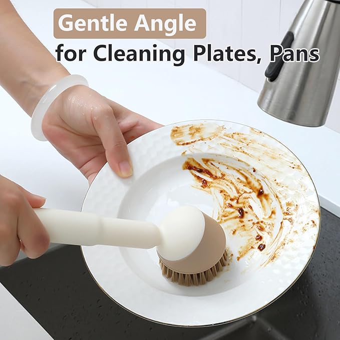 Twist-Handle Dish Brush, 30/60/90° Adjust Angle Instantly Long Handle Bottle Brush, with Built-in Tweezers, Scrub Brush for Pans, Pots, Stove, Kitchen Sink Cleaning