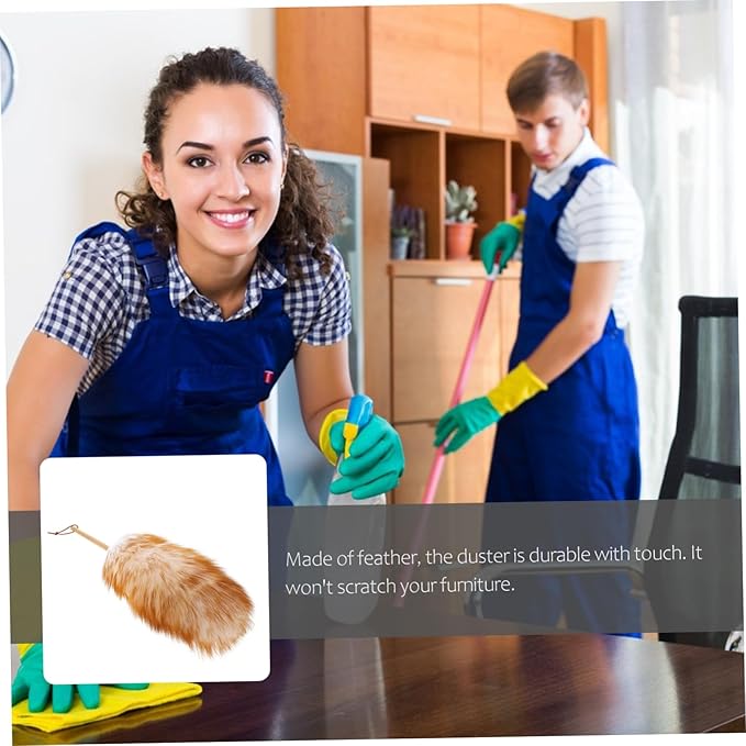 BESTonZON 1pc with Wooden Sweeper Washable Khaki and Fan Fans Bookshelves Natural Useful Home Duster High Lambswool Blinds Funiture Use Bed Household Car Dusters Wool Brush Interior Screens