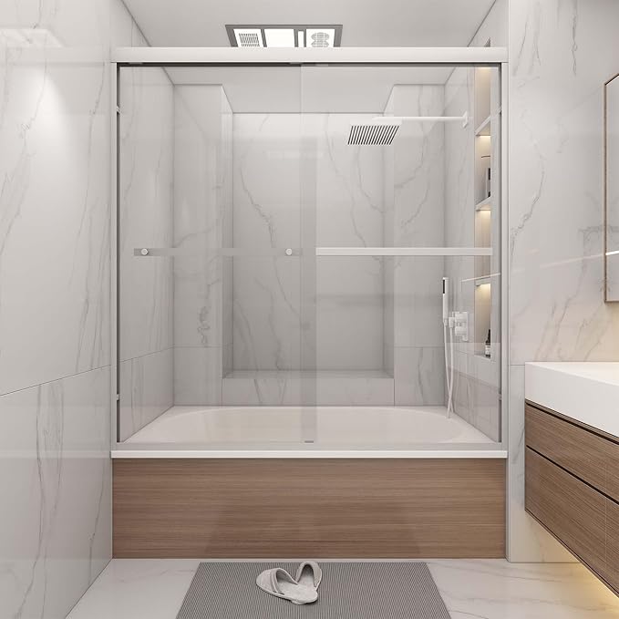 Tub Shower Door 56-60" W x 60" H,Polished Chrome Bathtub Door with 1/4"(6mm) Tempered Glass,Bathtub Shower Door Easy to Clean